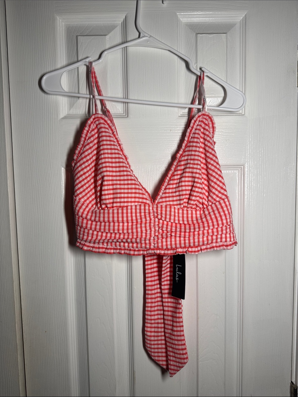Lulu's Coral and White Striped Tie-Front Camisole